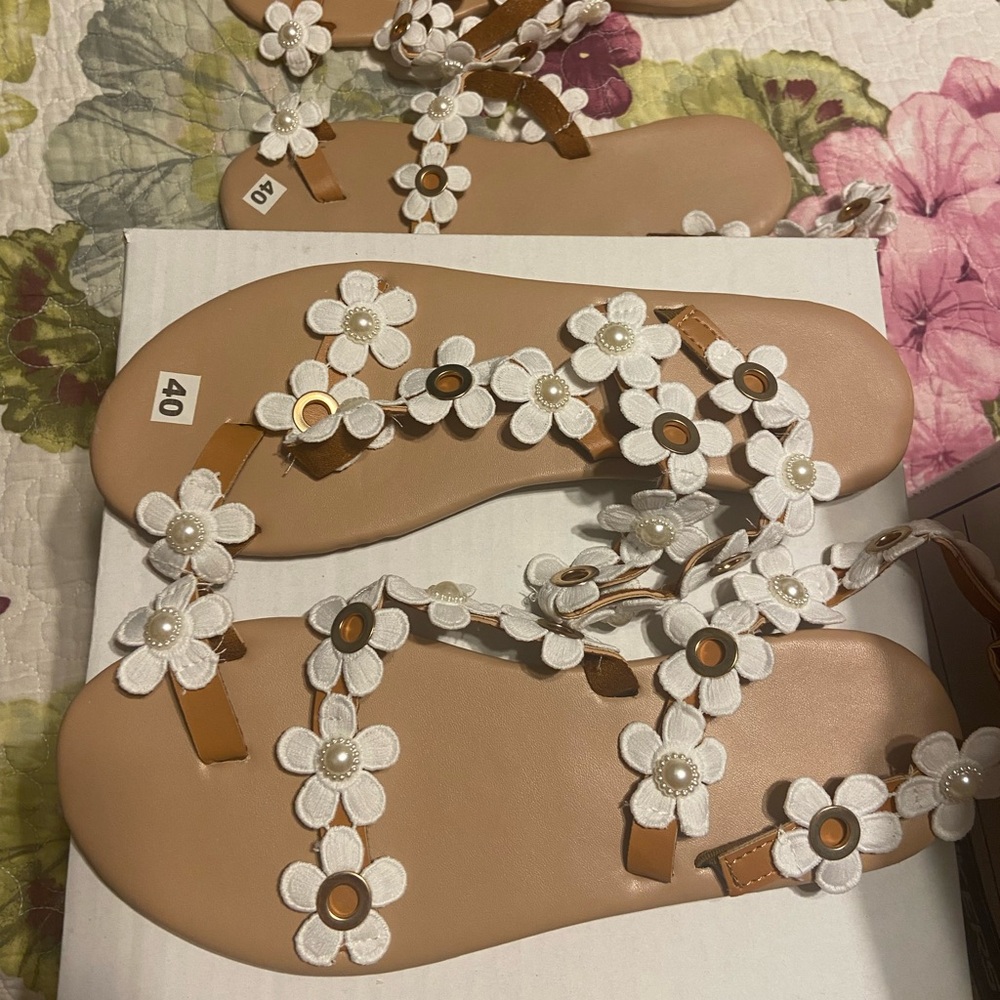 Floral White Sandals